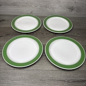 Vintage Hornsea England Pottery 9-7/8” Luncheon Plate Green & White ~Set Of 4